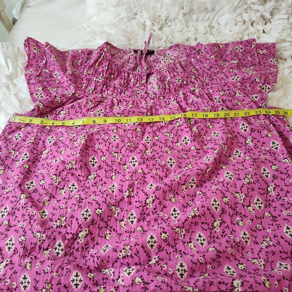 Lane Bryant Shirt Womens Plus Size 24 Pink Floral Flutter Sleeve Tie Neck Boho - Picture 13 of 15